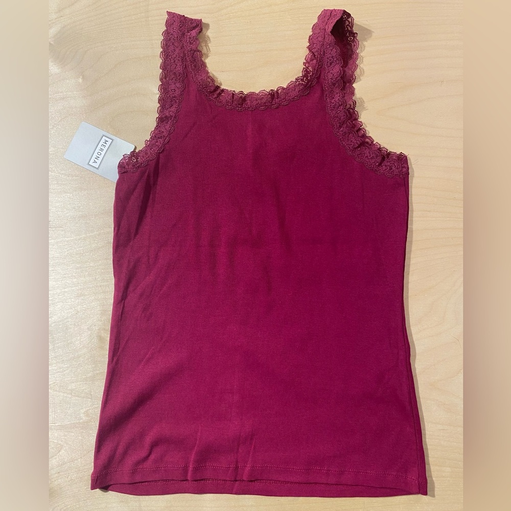 Merona Women's Lace-Trim Tank Top - Burgundy Medium (QQ) - Picture 5 of 7